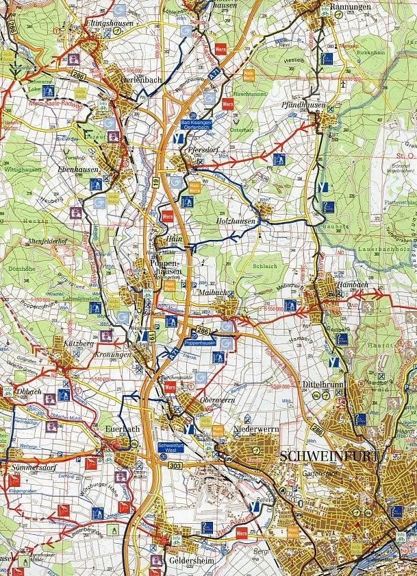 Beispielinhalt (Bild) Radkarte Region Schweinfurt 1 : 50 000