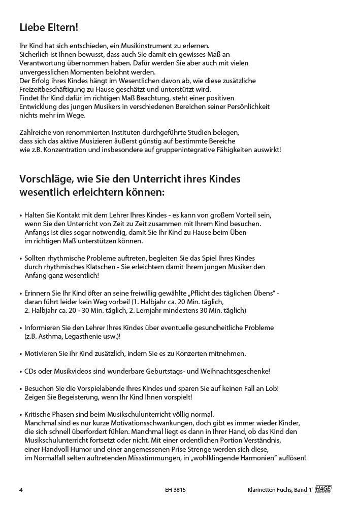 Beispielinhalt (Bild) Klarinetten Fuchs Band 1 mit CD