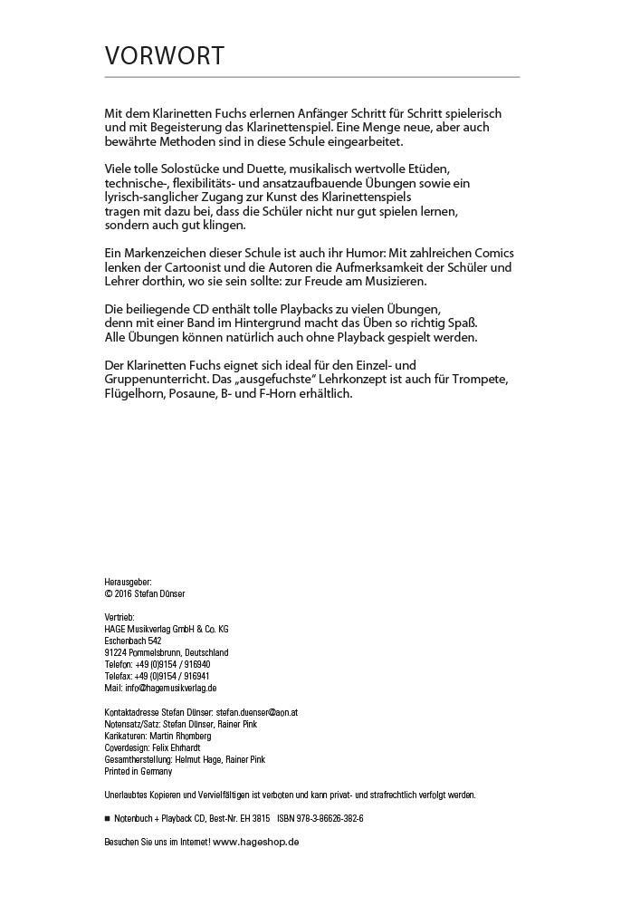 Beispielinhalt (Bild) Klarinetten Fuchs Band 1 mit CD