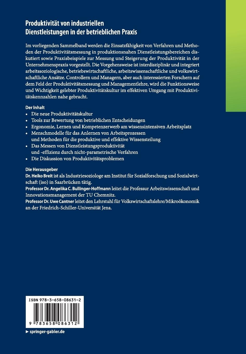 Rückseitencover Produktivität von industriellen Dienstleistungen in der betrieblichen Praxis