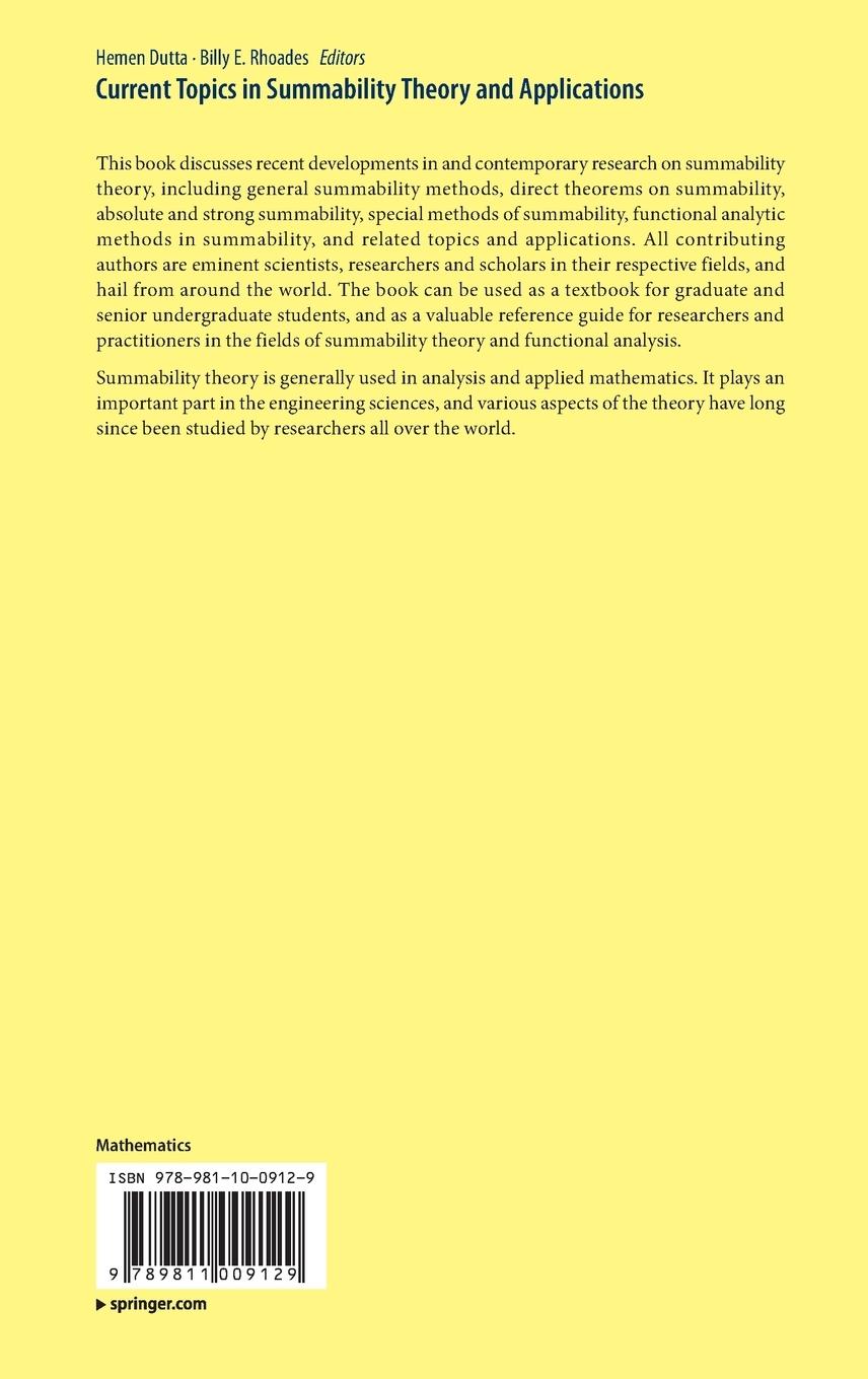 Rückseitencover Current Topics in Summability Theory and Applications