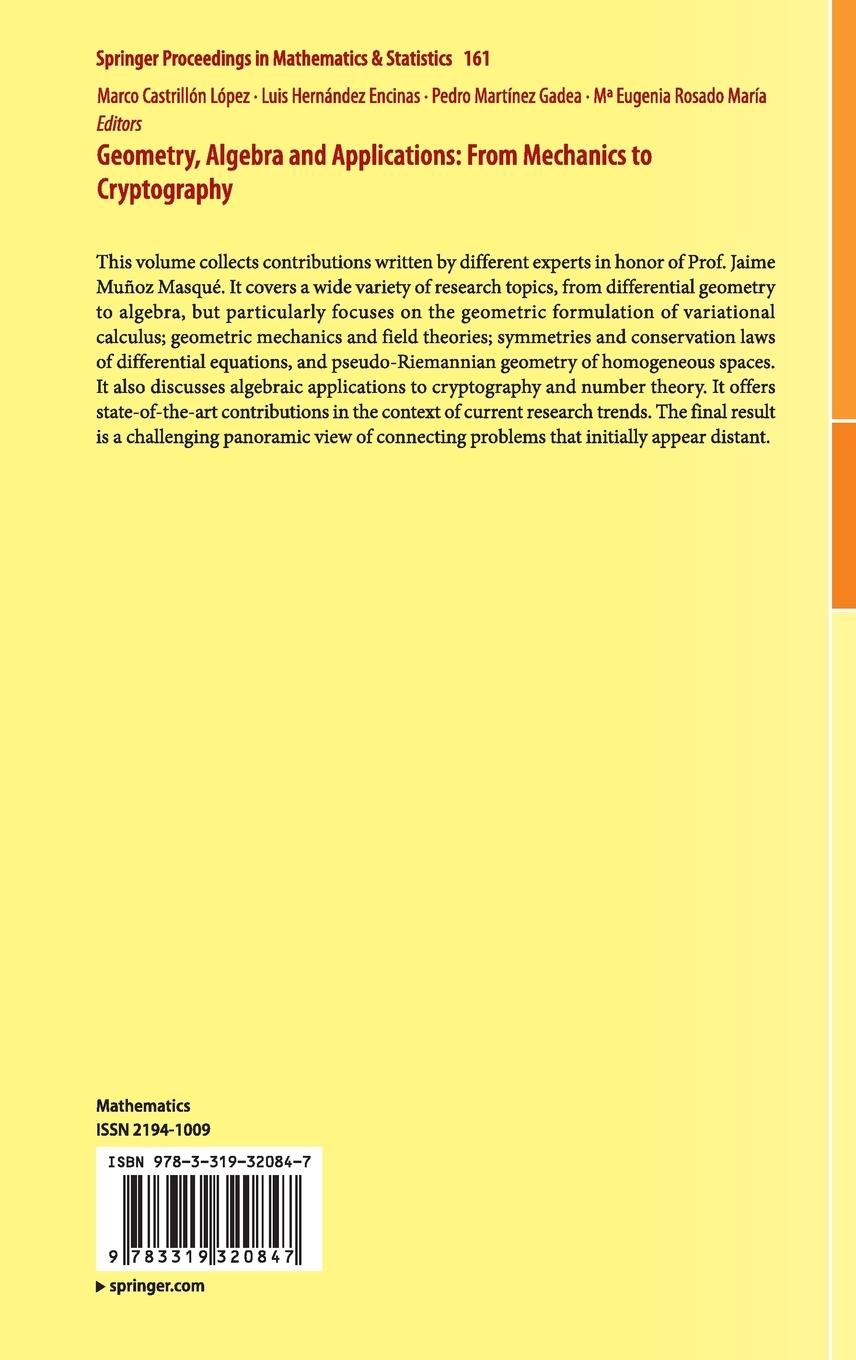 Rückseitencover Geometry, Algebra and Applications: From Mechanics to Cryptography