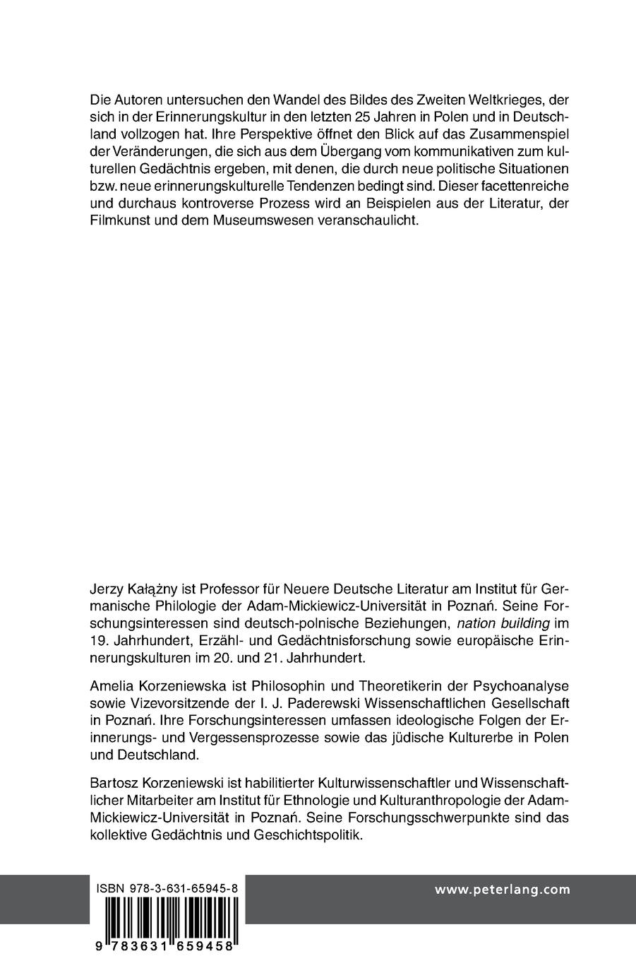 Rückseitencover Der Zweite Weltkrieg im polnischen und deutschen kulturellen Gedächtnis