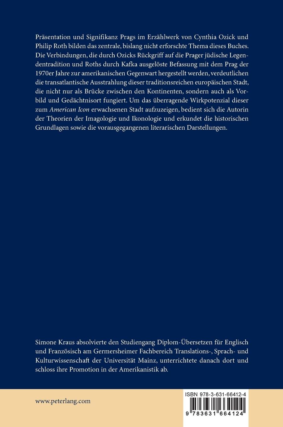 Rückseitencover Prag in der amerikanischen Literatur: Cynthia Ozick und Philip Roth