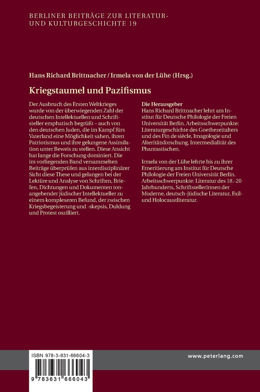 Rückseitencover Kriegstaumel und Pazifismus