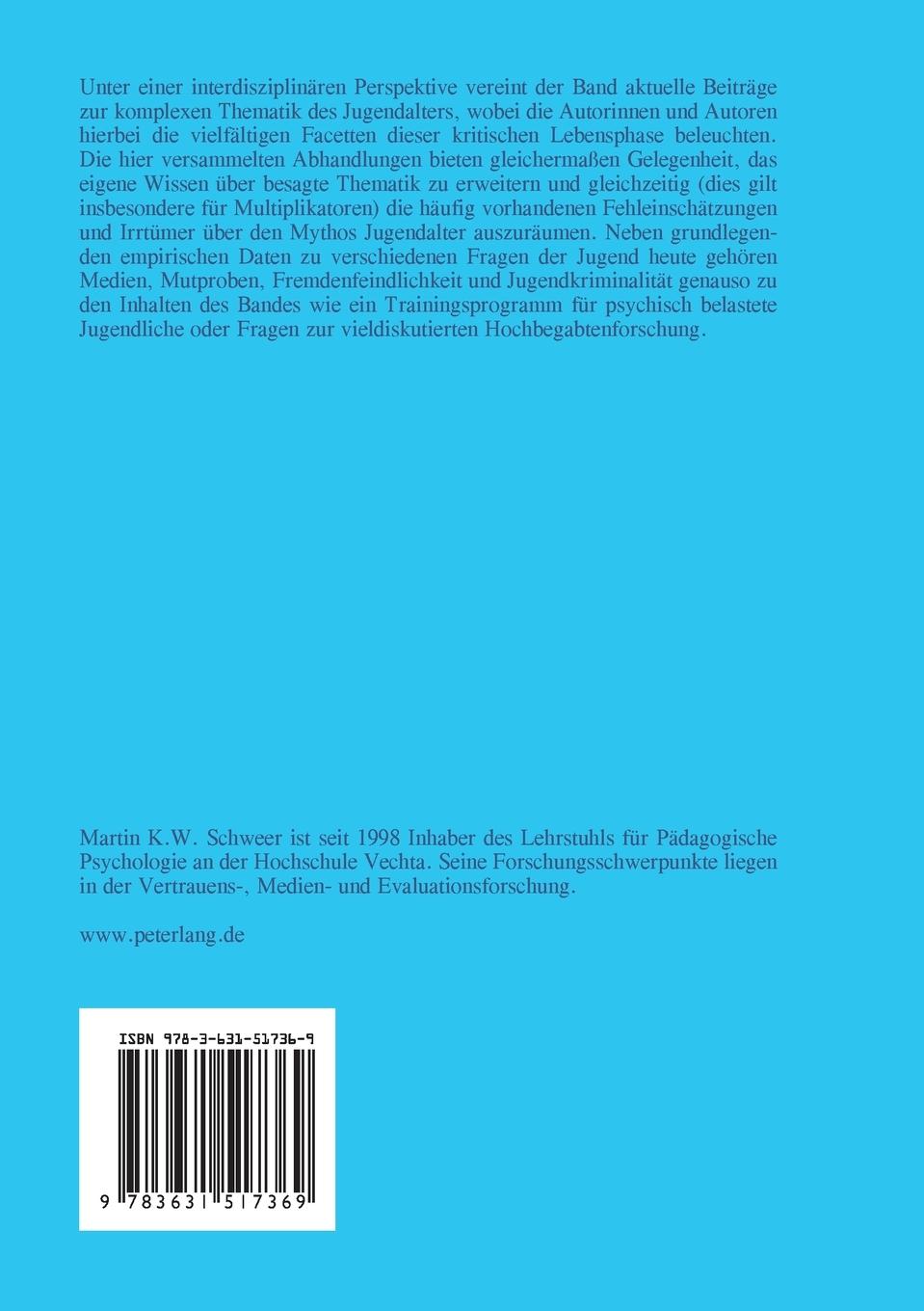 Rückseitencover Das Jugendalter