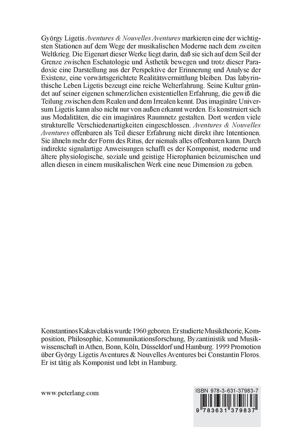 Rückseitencover György Ligetis 'Aventures & Nouvelles Aventures'