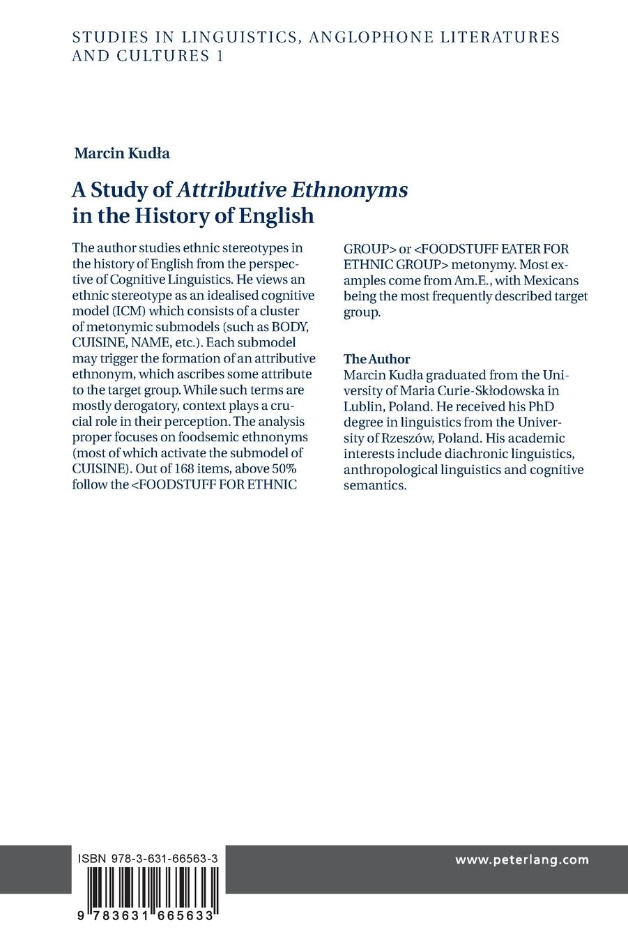 Rückseitencover A Study of 'Attributive Ethnonyms' in the History of English with Special Reference to 'Foodsemy'