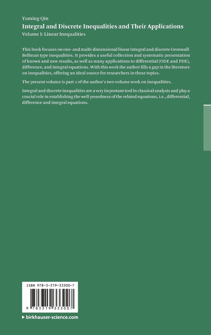Rückseitencover Integral and Discrete Inequalities and Their Applications