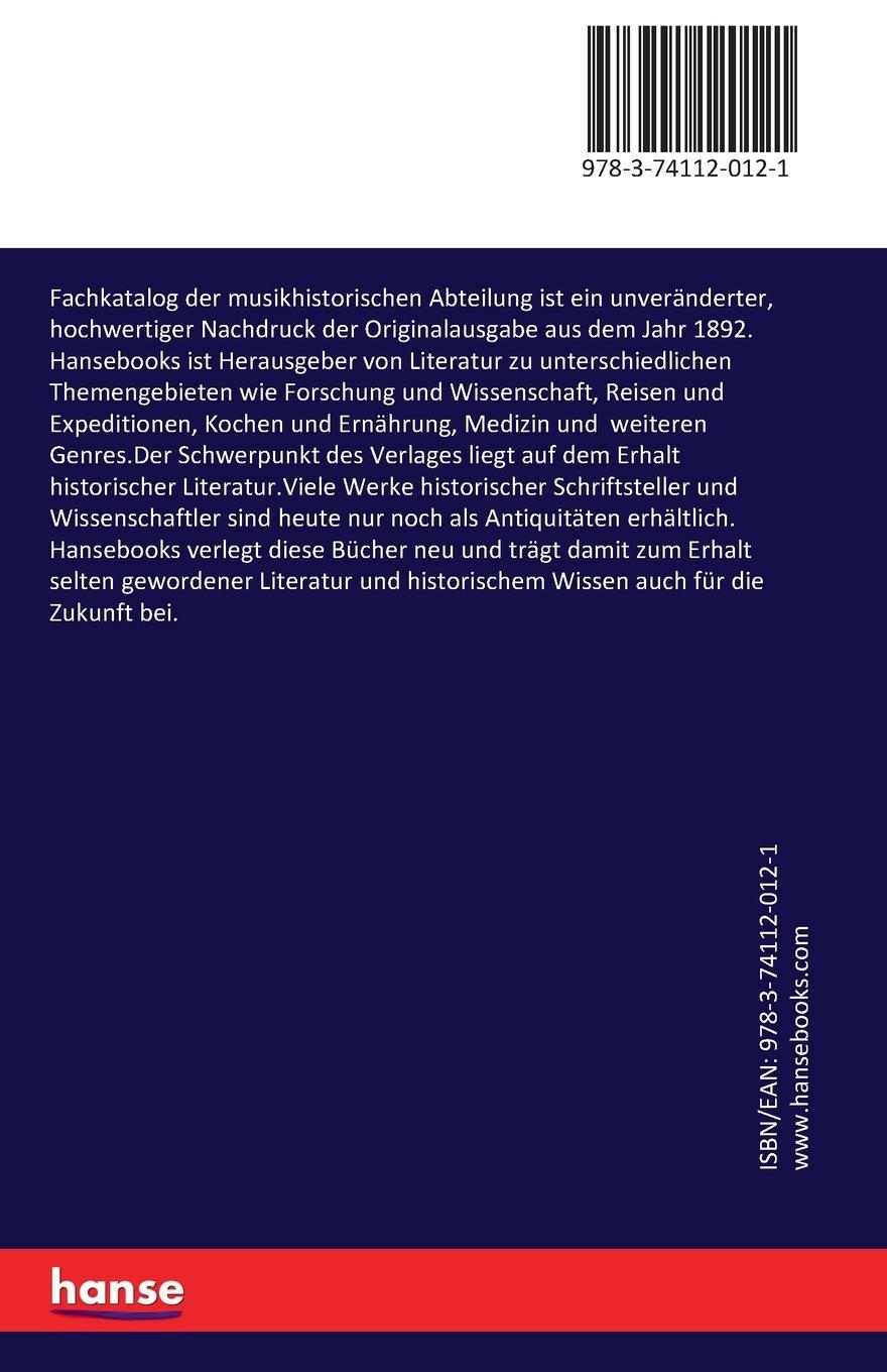 Rückseitencover Fachkatalog der musikhistorischen Abteilung