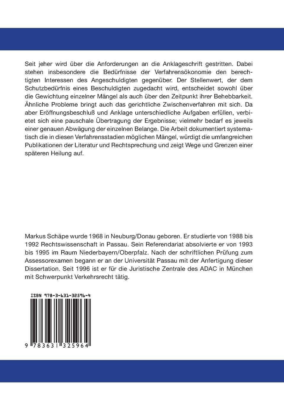 Rückseitencover Die Mangelhaftigkeit von Anklage und Eröffnungsbeschluß und ihre Heilung im späteren Verfahren
