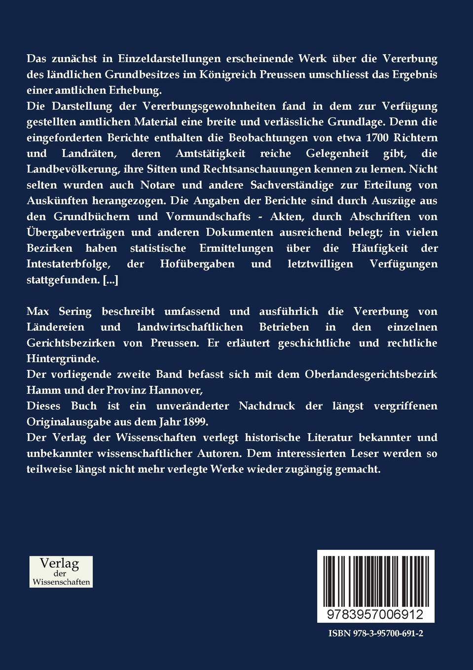 Rückseitencover Die Vererbung des ländlichen Grundbesitzes im Königreich Preussen