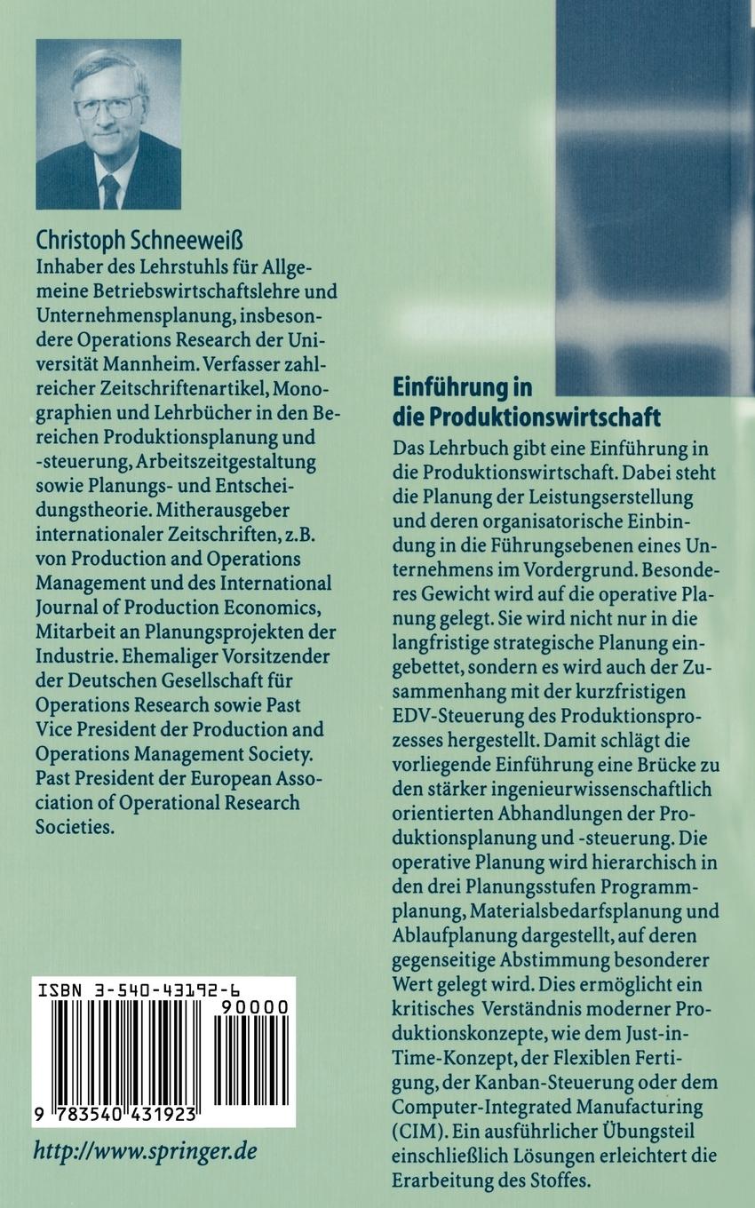 Rückseitencover Einführung in die Produktionswirtschaft
