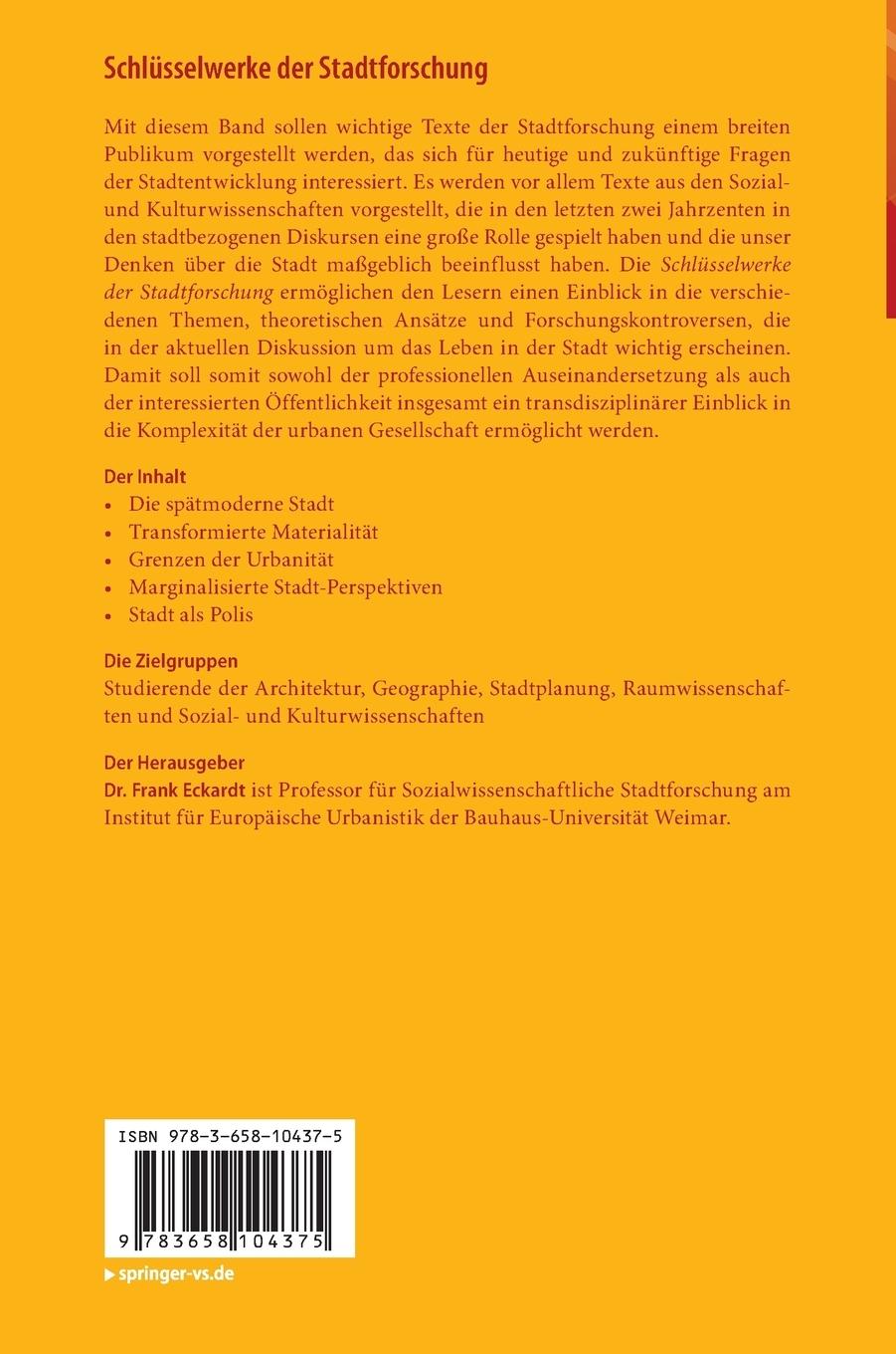 Rückseitencover Schlüsselwerke der Stadtforschung