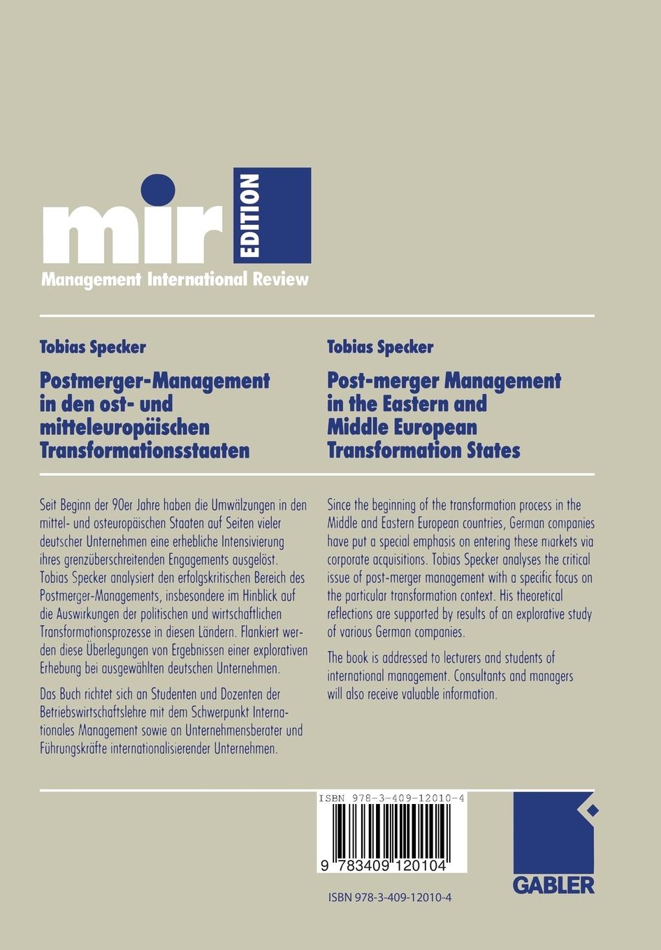 Rückseitencover Postmerger-Management in den ost- und mitteleuropäischen Transformationsstaaten