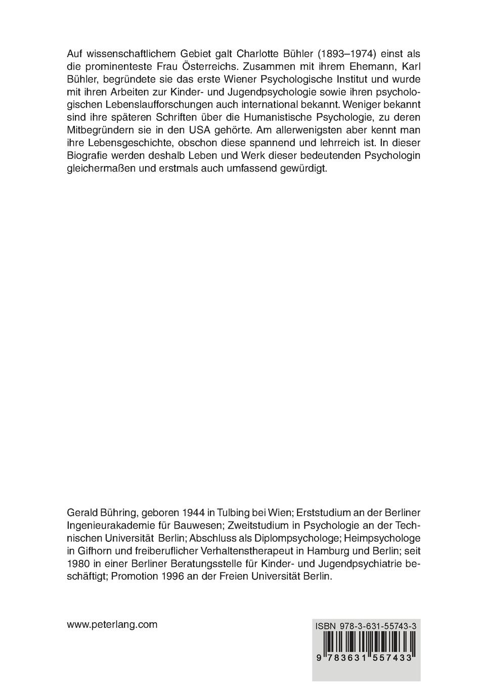 Rückseitencover Charlotte Bühler