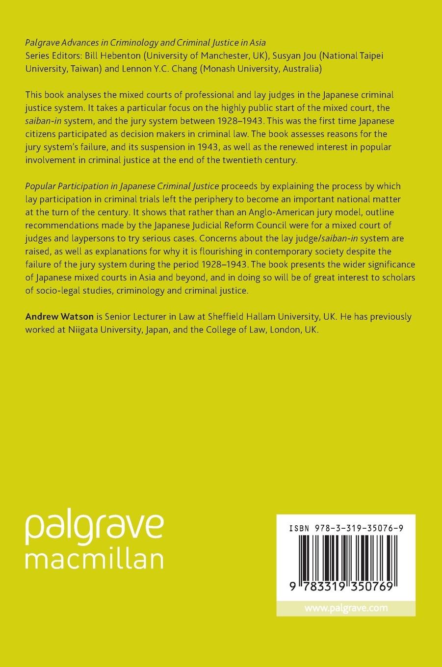 Rückseitencover Popular Participation in Japanese Criminal Justice
