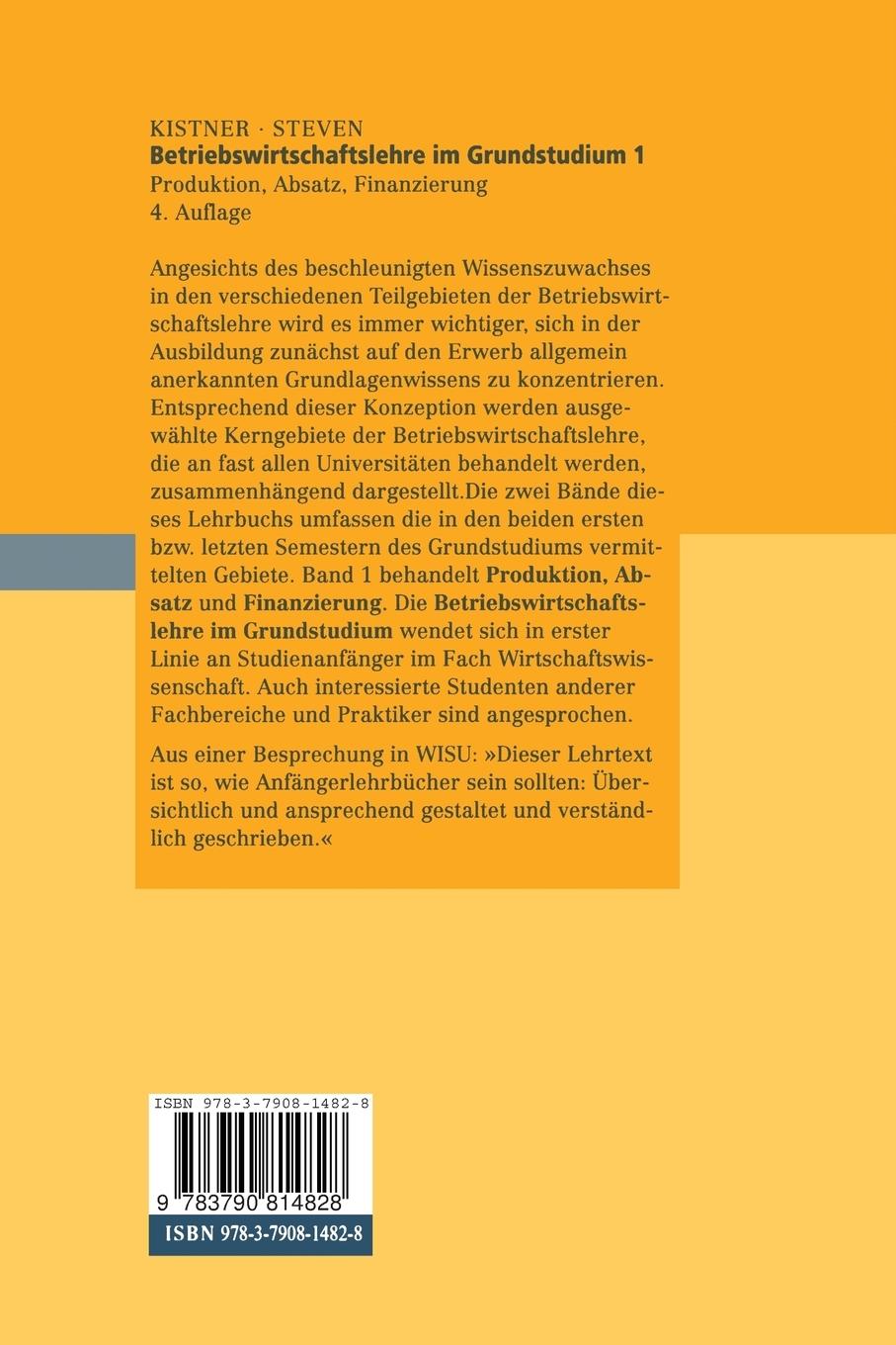 Rückseitencover Betriebswirtschaftslehre im Grundstudium