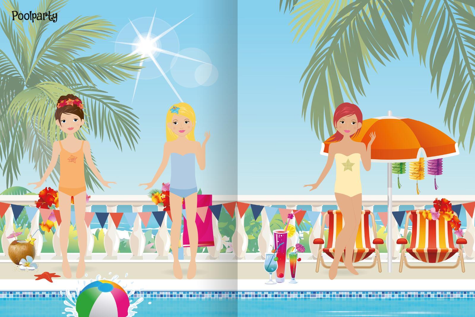 Beispielinhalt (Bild) Sticker-Anziehpuppen - Party-Girls