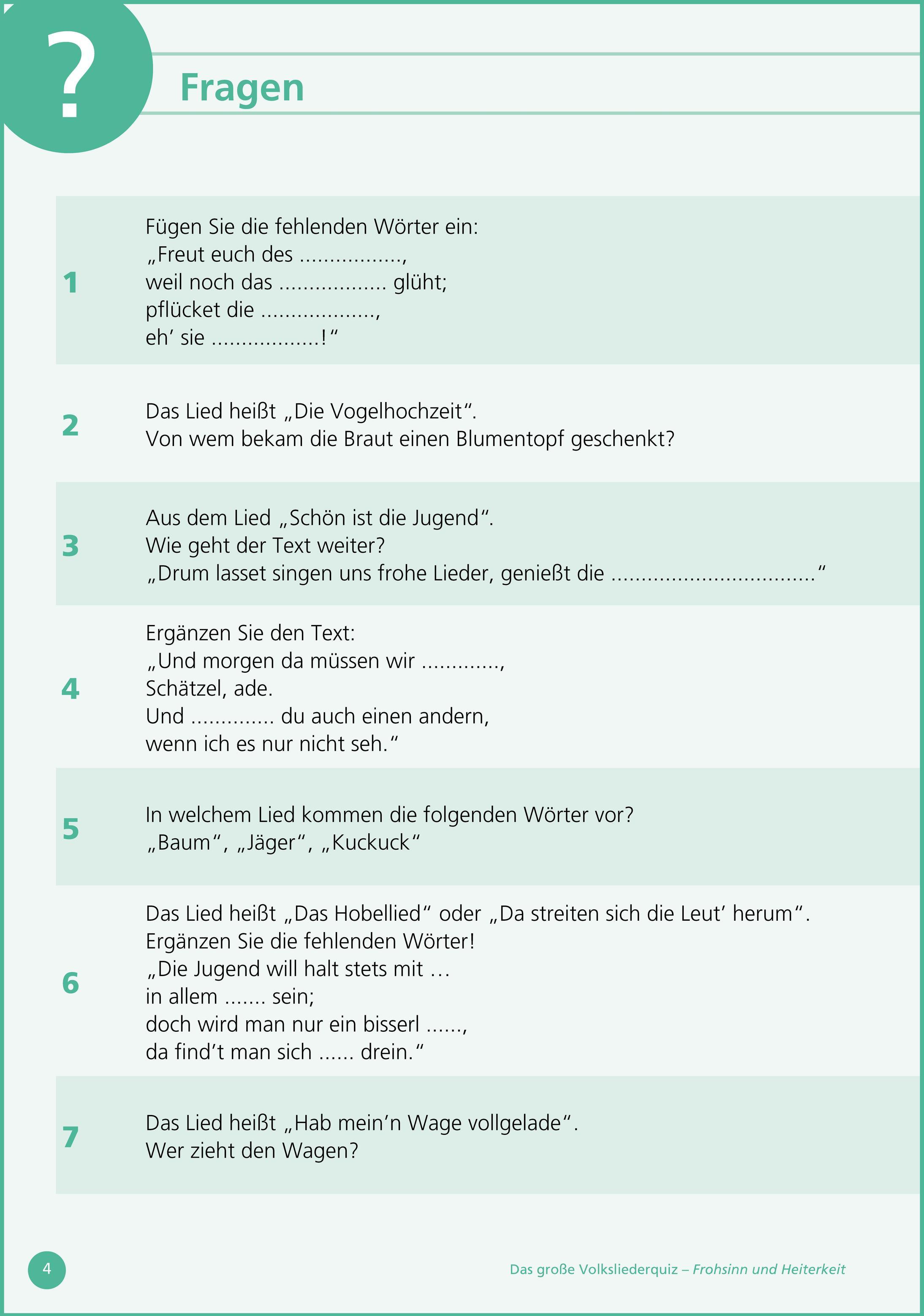 Beispielinhalt (Bild) Frohsinn und Heiterkeit ... Raten und Singen