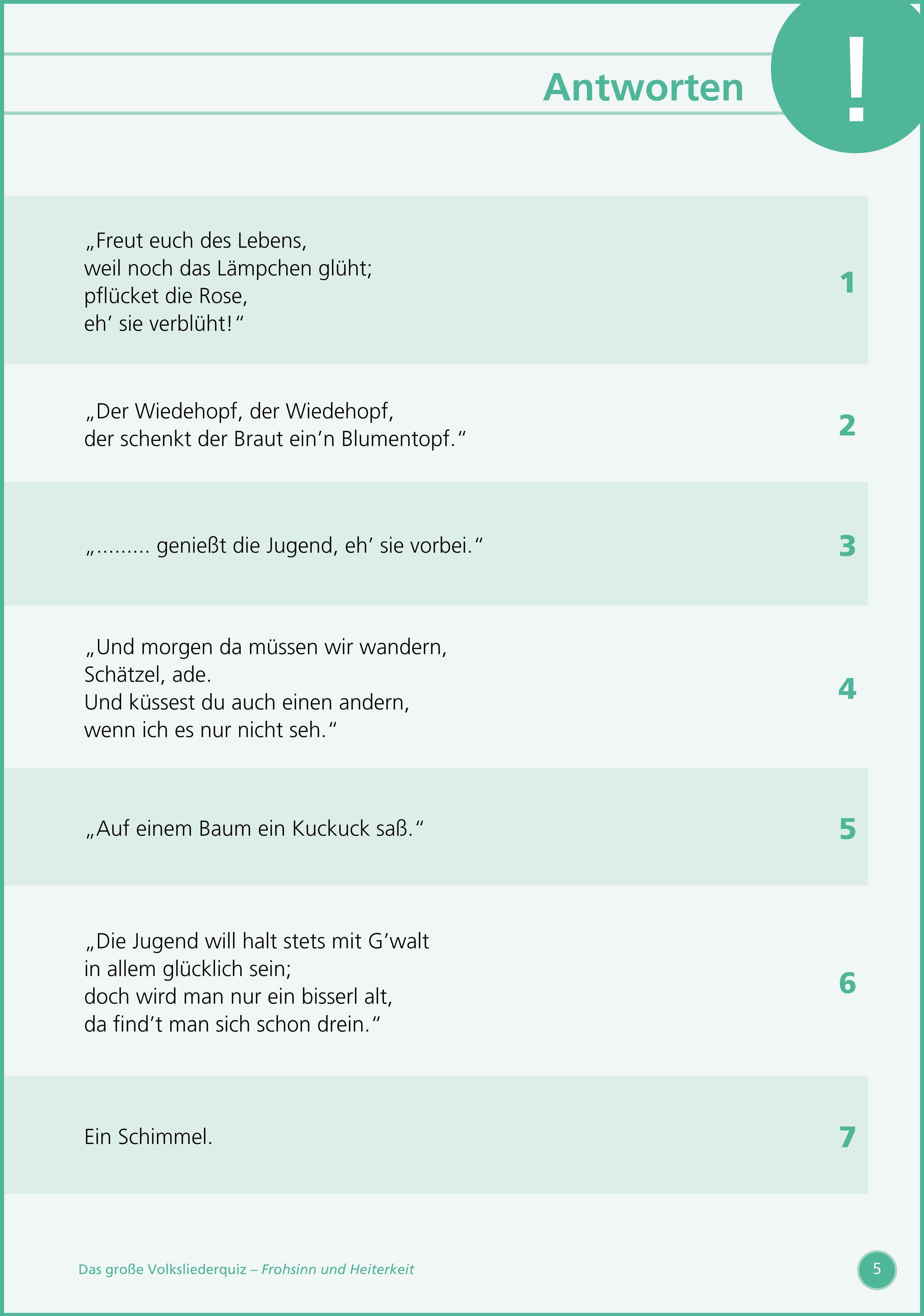 Beispielinhalt (Bild) Frohsinn und Heiterkeit ... Raten und Singen