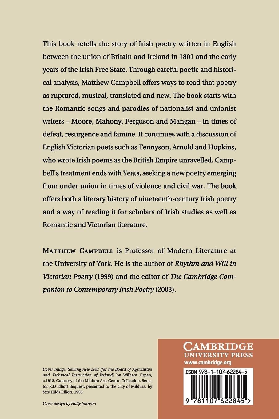 Rückseitencover Irish Poetry under the Union, 1801-1924