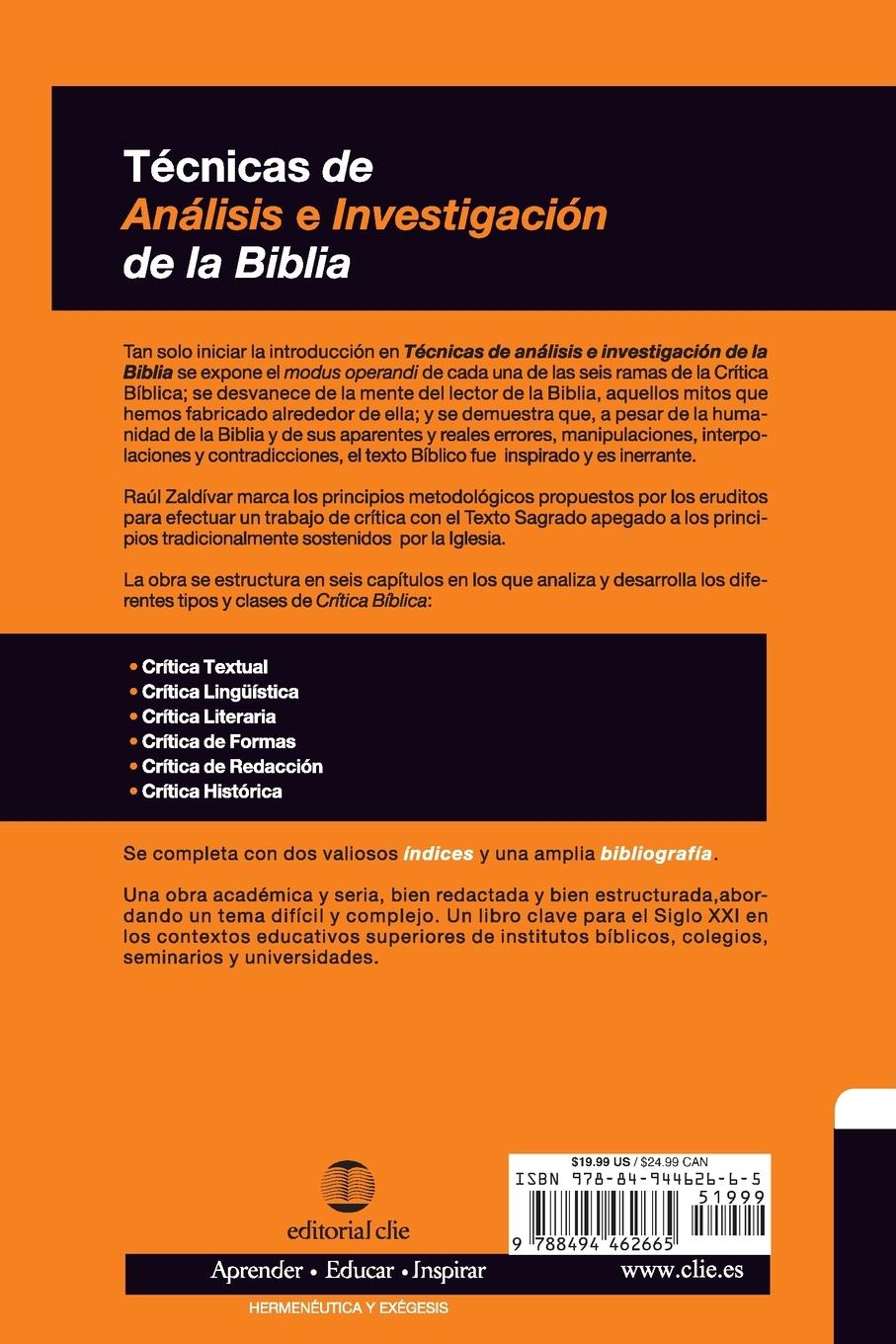 Rückseitencover Técnicas de análisis e investigación de la Biblia