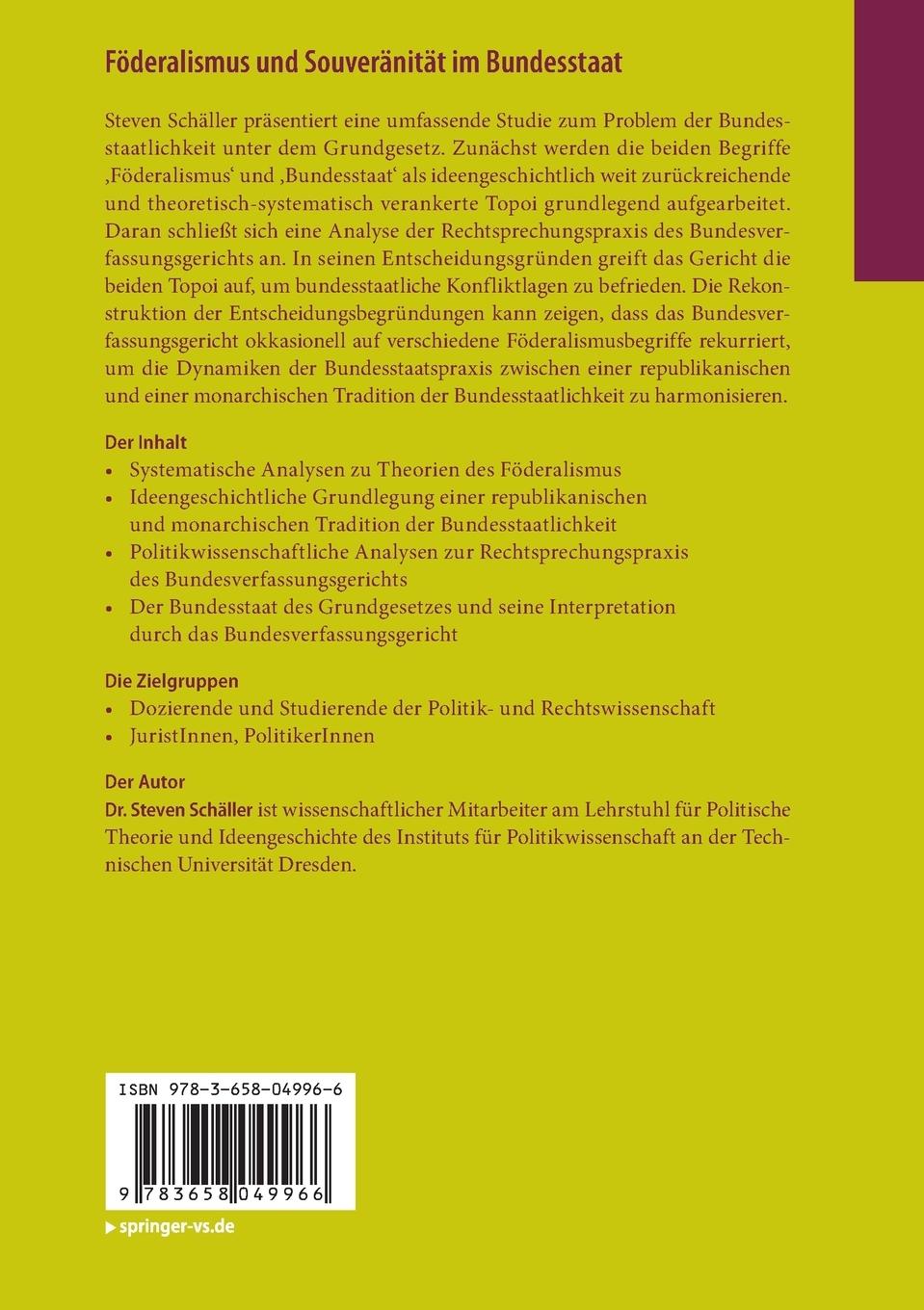 Rückseitencover Föderalismus und Souveränität im Bundesstaat