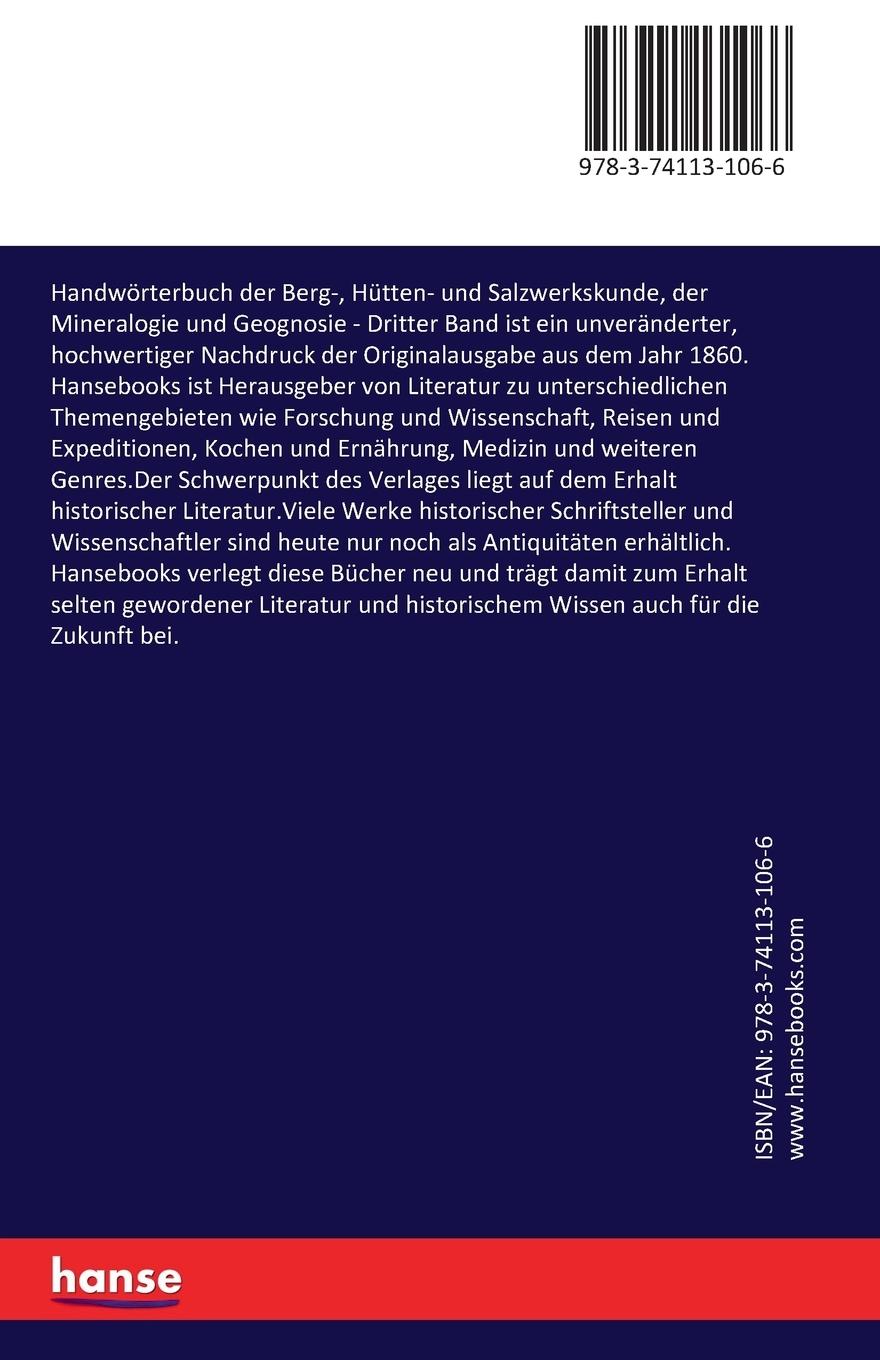 Rückseitencover Handwörterbuch der Berg-, Hütten- und Salzwerkskunde, der Mineralogie und Geognosie