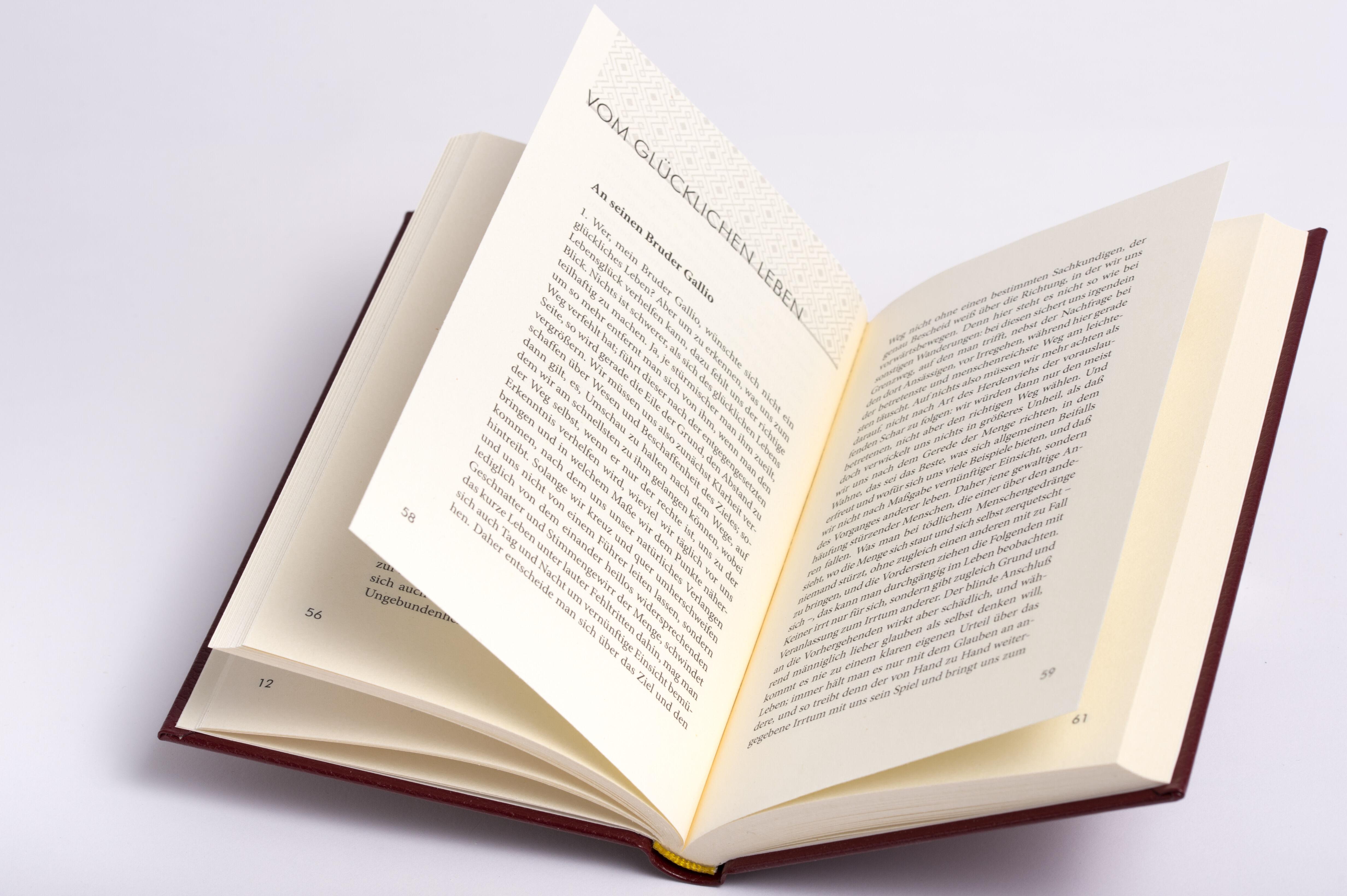 Beispielinhalt (Bild) Vom glücklichen Leben (Cabra-Lederausgabe)