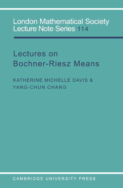 Vorderes Coverbild Lectures on Bochner-Riesz Means