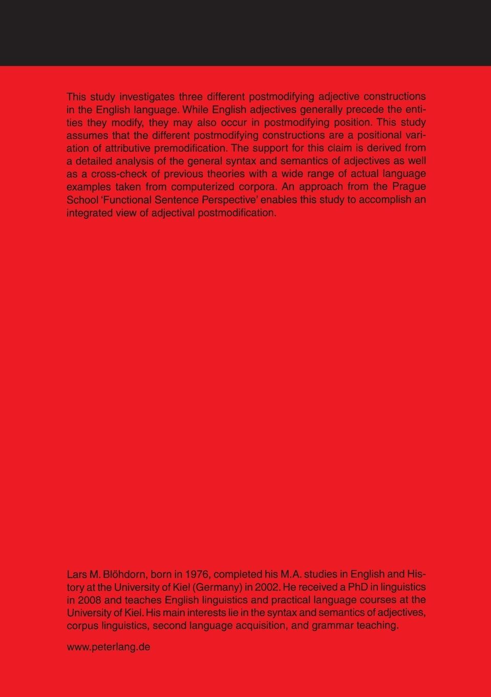 Rückseitencover Postmodifying Attributive Adjectives in English