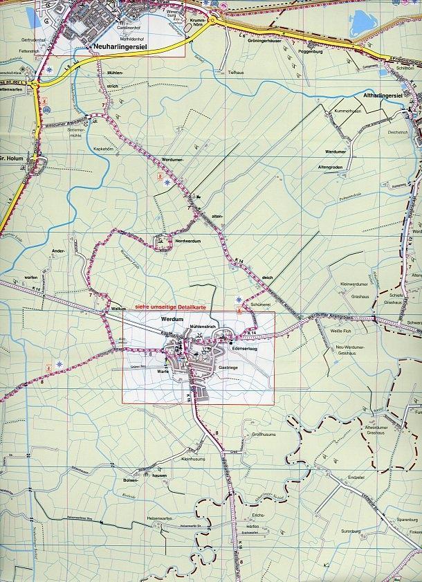 Beispielinhalt (Bild) Esens, KVplan, Radkarte/Freizeitkarte/Stadtplan, 1:25.000 / 1:15.000 / 1:5.000