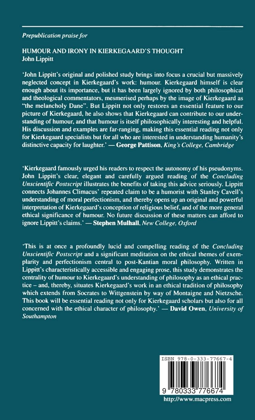 Rückseitencover Humour and Irony in Kierkegaard's Thought