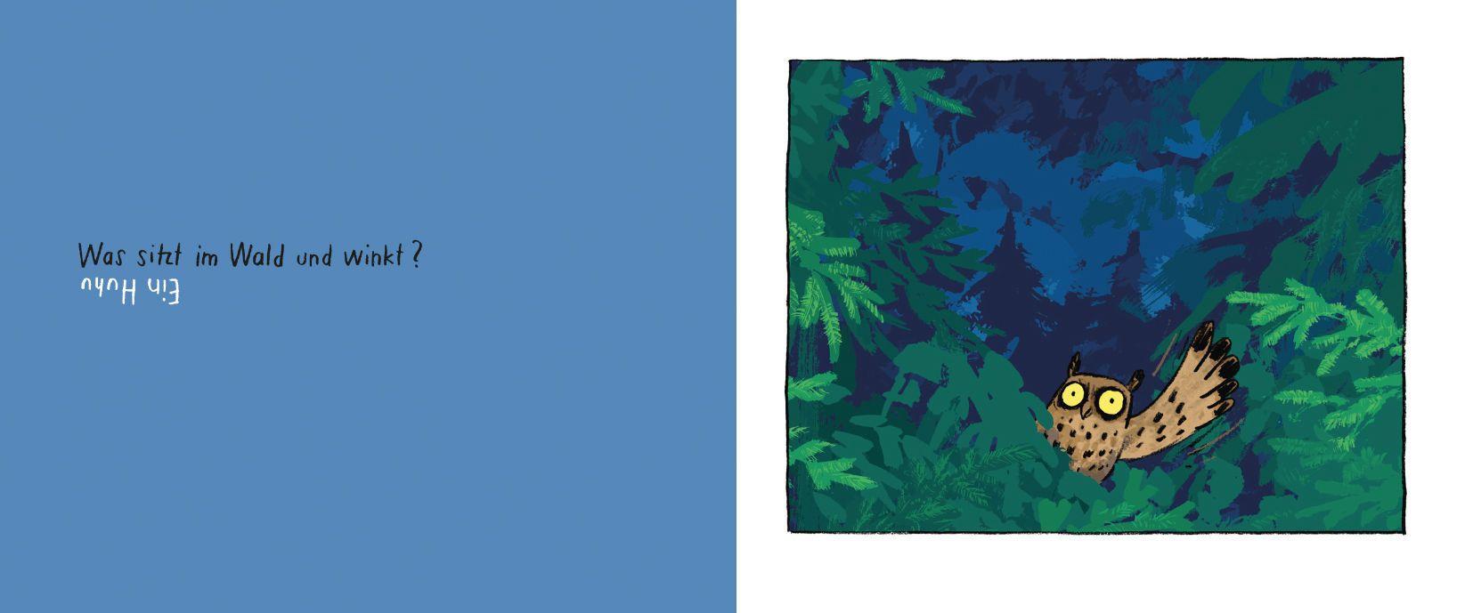 Beispielinhalt (Bild) Was sitzt im Wald und winkt?