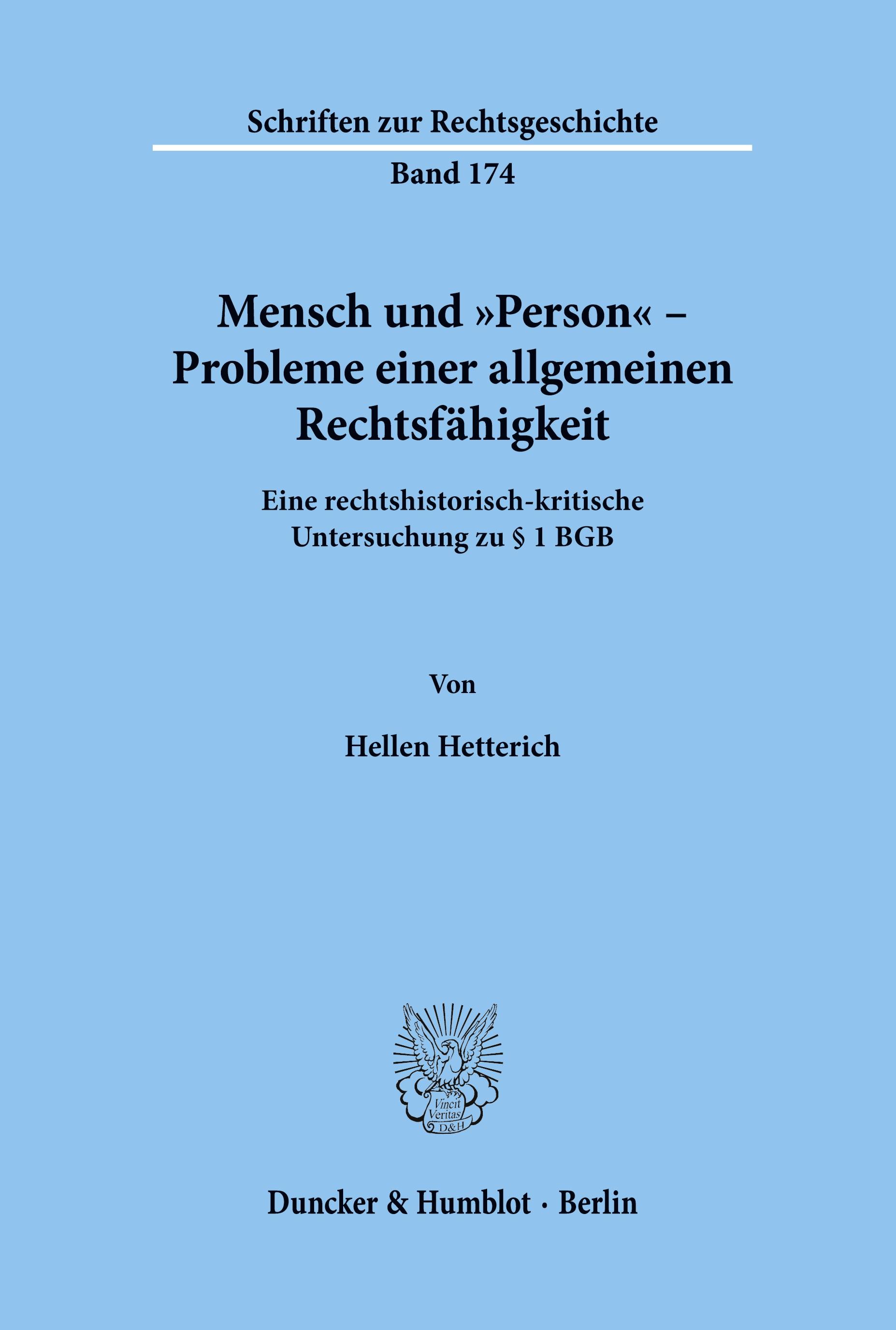 Vorderes Coverbild Mensch und "Person' - Probleme einer allgemeinen Rechtsfähigkeit.
