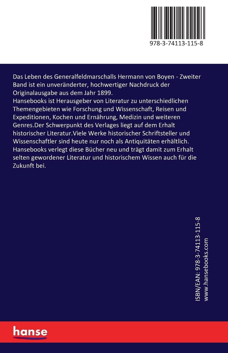 Rückseitencover Das Leben des Generalfeldmarschalls Hermann von Boyen