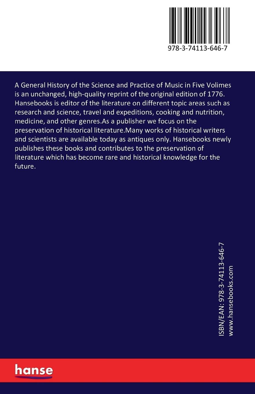 Rückseitencover A General History of the Science and Practice of Music in Five Volimes