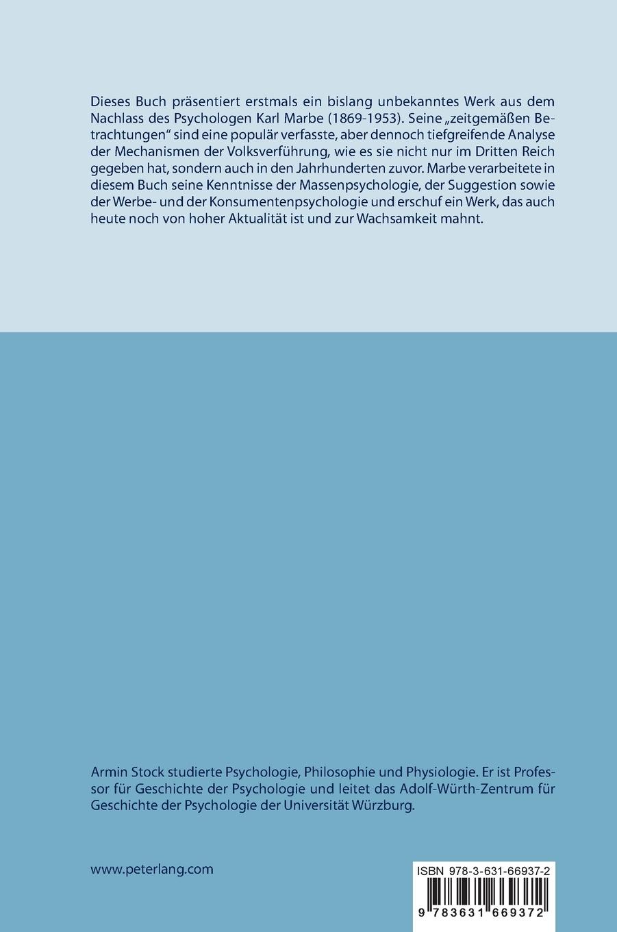 Rückseitencover Karl Marbe: Zeitgemäße populäre Betrachtungen für die kultivierte Welt