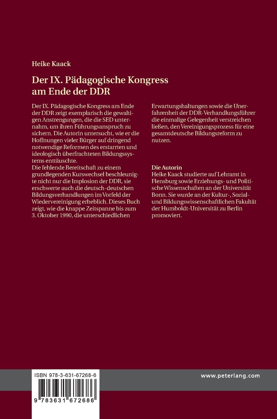 Rückseitencover Der IX. Pädagogische Kongress am Ende der DDR