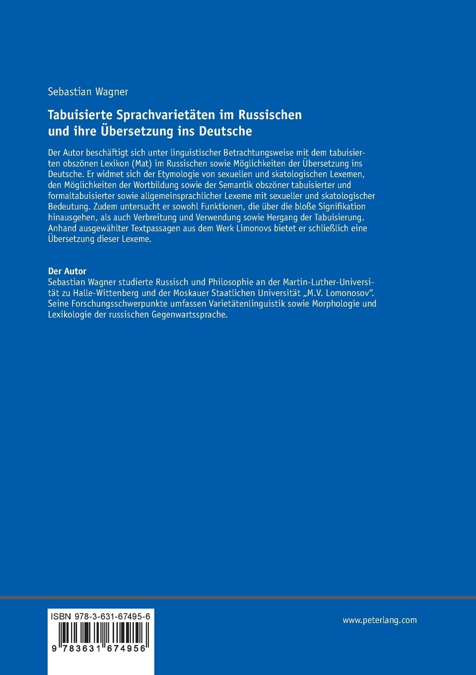 Rückseitencover Tabuisierte Sprachvarietäten im Russischen und ihre Übersetzung ins Deutsche