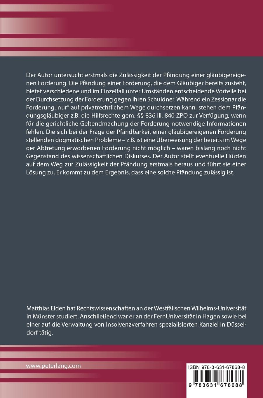 Rückseitencover Die Pfändung einer gläubigereigenen Forderung