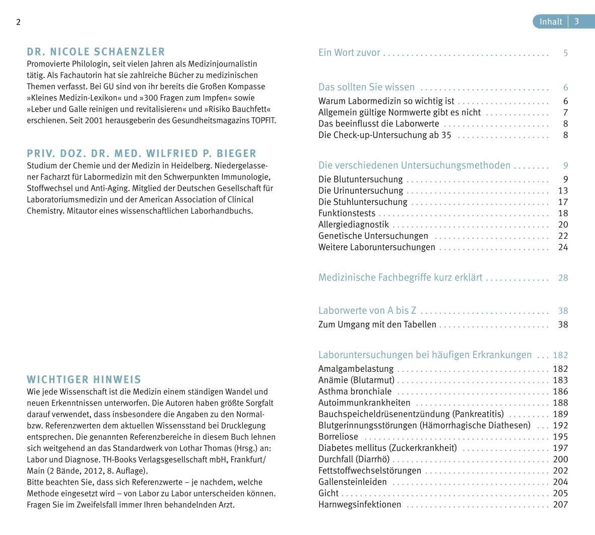 Beispielinhalt (Bild) Laborwerte