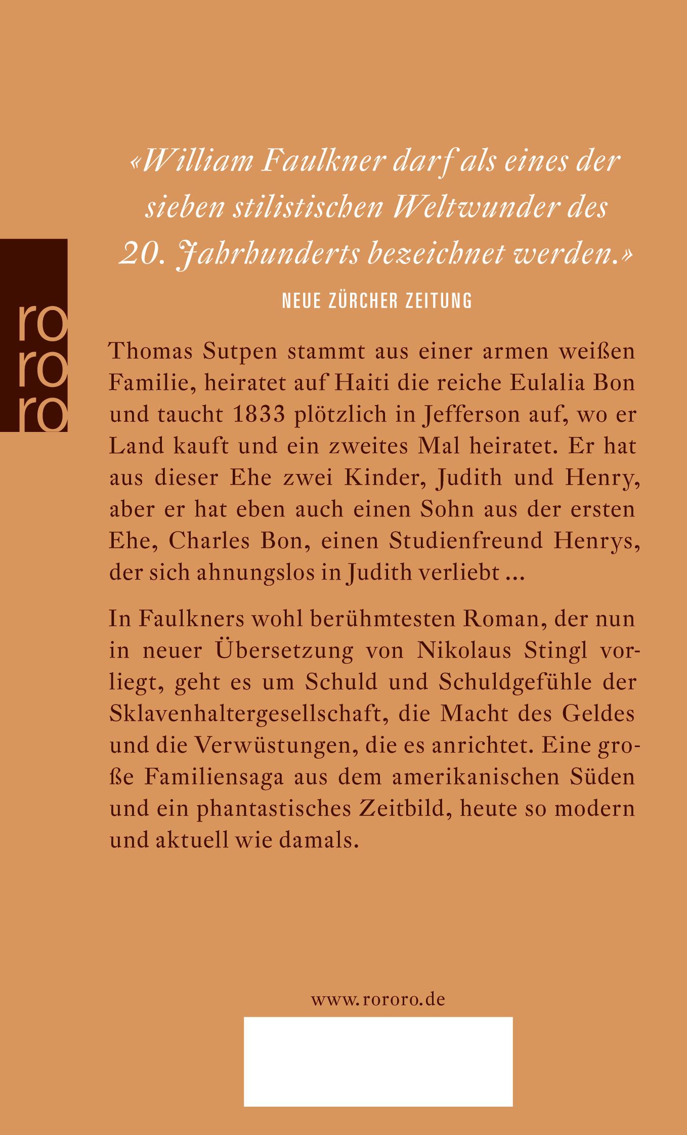 Rückseitencover Absalom, Absalom!