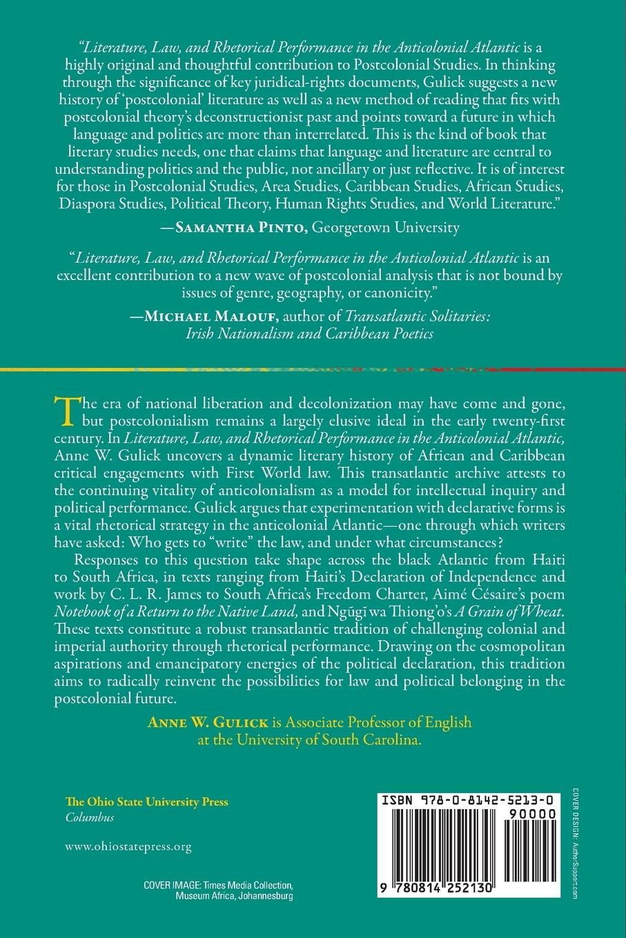 Rückseitencover Literature, Law, and Rhetorical Performance in the Anticolonial Atlantic