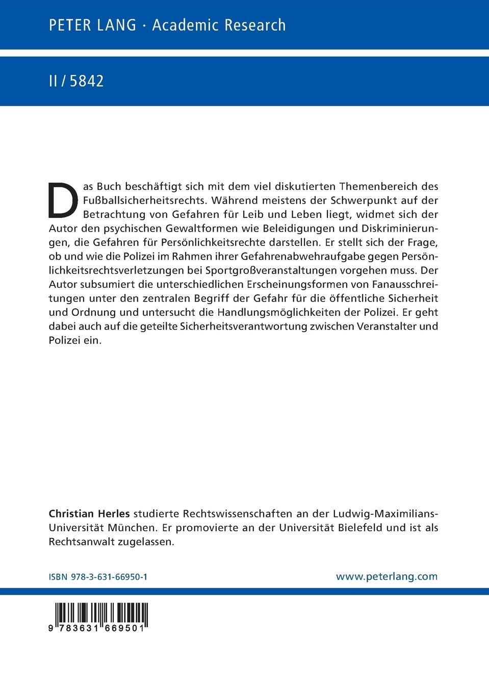 Rückseitencover Persönlichkeitsrechtsverletzungen bei Sportveranstaltungen als Gefahr für die öffentliche Sicherheit und Ordnung