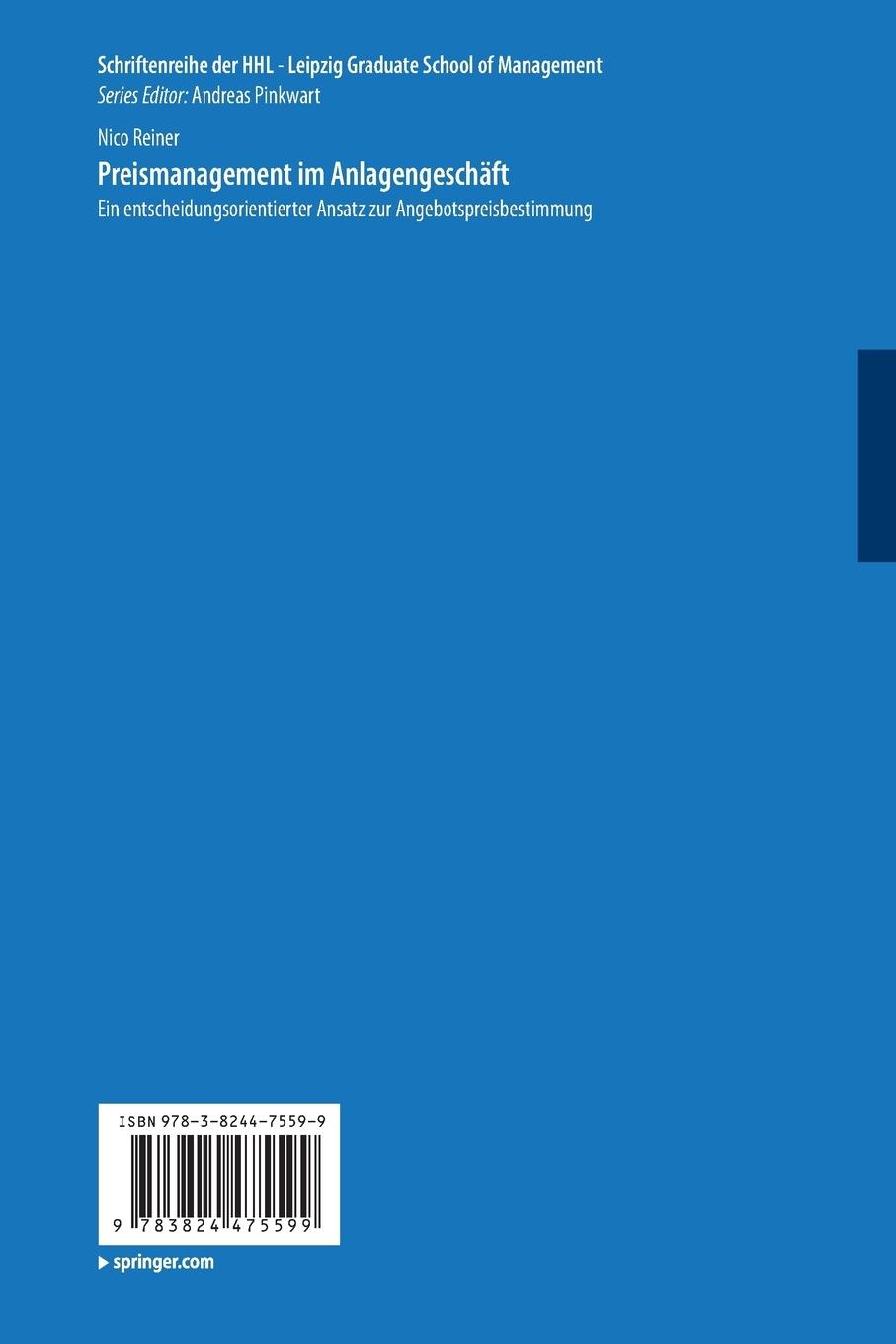 Rückseitencover Preismanagement im Anlagengeschäft