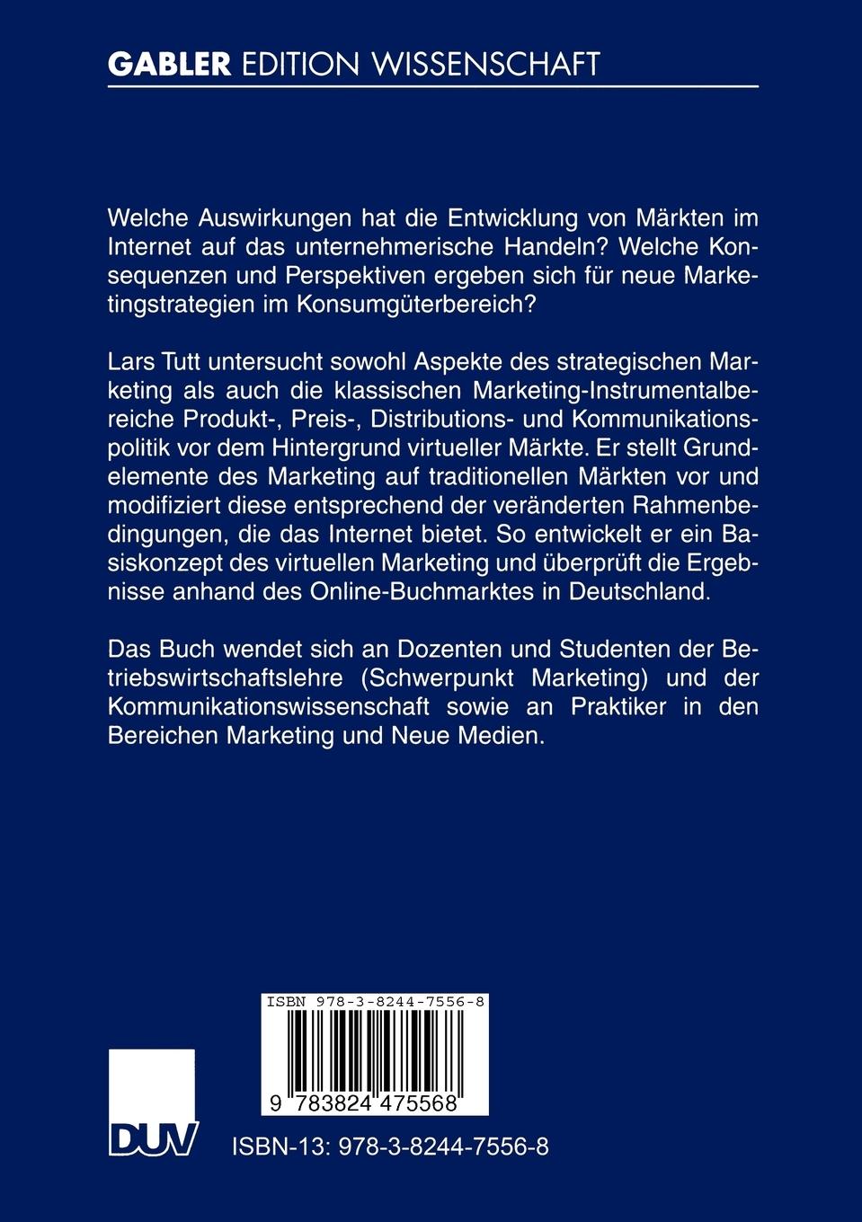 Rückseitencover Marketing für virtuelle Märkte