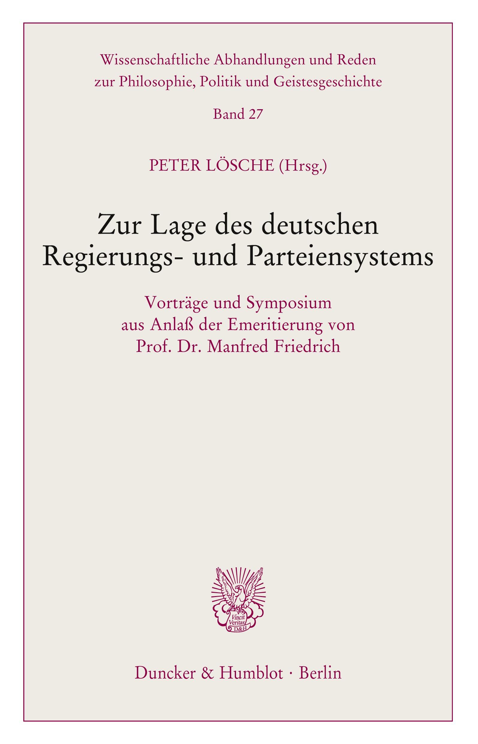 Vorderes Coverbild Zur Lage des deutschen Regierungs- und Parteiensystems.