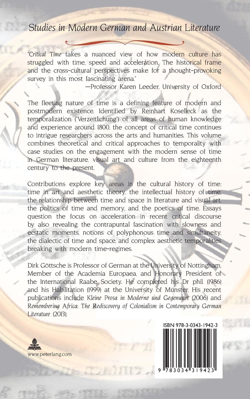 Rückseitencover Critical Time in Modern German Literature and Culture